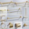 RAKUTE Brushed Gold Full Copper Bathroom Accessories Kit, Towel Ring, Toilet Brush, Triangular Basket, Tissue Rack, Coat Hook Bathroom Ring