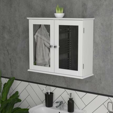 Bath Vida Priano Double Door Mirrored Bathroom Cabinet Storage Cupboard Wall Mounted, White