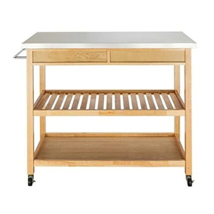 DINGZZ Moveable Kitchen Cart with Stainless Steel Table Top Two Drawers Two Shelves Kitchen Trolley Cart Dining