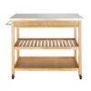 DLOETT Moveable Kitchen Cart with Stainless Steel Table Top Two Drawers Two Shelves Kitchen Trolley Cart Dining