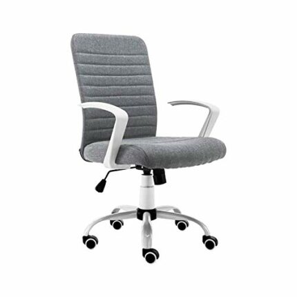 LZQDM Home Office Chair, Gray Office Chair, Comfortable Upholstered Computer Chair, Adjustable Height Swivel Chair, Home Office Furniture