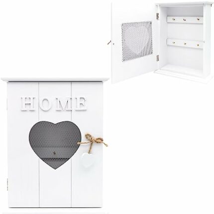 Maison Des Cadeaux 6 Hook House Car Key Holder Cabinet Wall Mountable White Wooden Storage Box holder (US430)