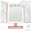 EASEHOLD Lighted Makeup Mirror with 1X/2X/3X Magnification, 60 LEDs, 3-Color Lighting Modes, Stepless Dimming, 2000 mAh Rechargeable Battery, for
