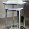 ASPECT Paloma Set of 2 Round Nesting Table, Glossy Tops Base, Metal, White/Chrome, L 40 diax50(H) cm/S 30x40(H) cm