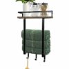 Towel Racks for Bathroom,Hanging Towel Storage for Rolled Towels with Wooden Shelf and 3 Hooks, Rust-Proof Metal Towel Holder
