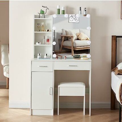 Saihemei Vanity Makeup Table with Mirror and LED Lights, Large Dressing Desk for Living Room, Bedroom (H3071)