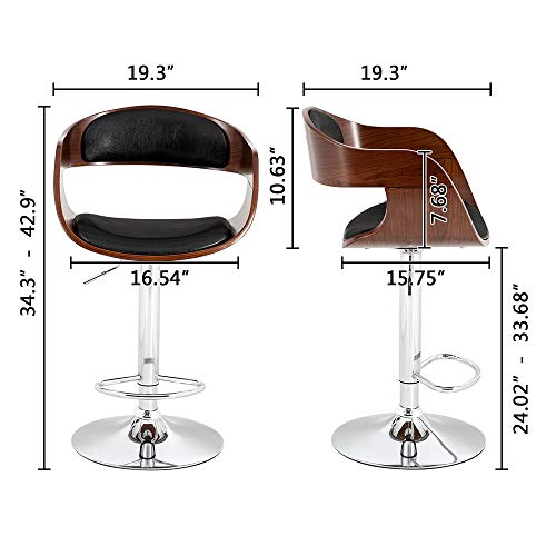 2Pcs Coffee Bar Stool Computer Chairs Curved Design PU Leather Surface 360 Rotation Height Adjustable