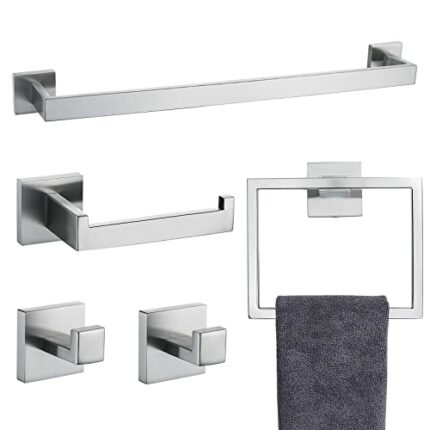 5-Pieces Brushed Nickel Bathroom Accessories Set, 23.6 Inch Bath Towel Bar Set, Stainless Steel Bathroom Hardware Set, Towel Racks for Bathroom W