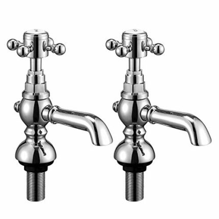 Wasserrhythm Basin Taps Pair Mixers Waterfall Victoria Traditional Bathroom Sink Taps Mixer in Pair Classic Cross Lever Chrome Brass