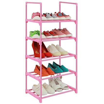 5-Tier Kids Shoe Rack 10 Pair,LNYZQUS Pink Small Shoe Organizer Shoe Shelf,Toddler Shoe Stand for Narrow Space, Cute Shoe Rack Floor for Women &