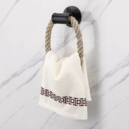 BSTKEY Nautical Industrial Pipe Towel Ring Holder Hanger - Wall Mounted Rustic Hand Towel Holder Bathroom Accessory
