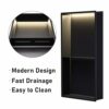 Bernkot Stainless Steel Shower Niche 24" X 12" Matte Black Double Shelves with Led Light No Tile Needed Recessed Shower Shelf for Bathroom