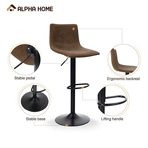 ALPHA HOME Bar Stools Set of 2 Adjustable Counter Height Bar Stools Swivel Breakfast Barstools Modern Kitchen Stools with Backs and Footrest, Com