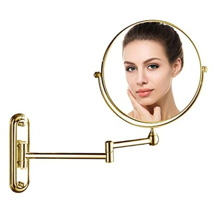 DOWRY 10x Magnifying Mirror Wall Mounted Gold Extendable Makeup Mirror Bathroom Shaving Mirror 8 Inches 360 ° Rotatable Double Sided Mirror