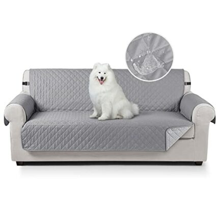 TAOCOCO Sofa Covers 100% Waterproof Sofa Slipcovers 3 Seater,Non Slip Cover for Kids/Dogs/Pets,Washable Sofa Protector with Elastic Strap(Grey,UP