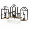 PIBM Wrought Iron Wine Rack Wall Hanging on the Racks Solid Wood Frame Cabinet Restaurant Glass Holder J1114, Black