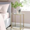 VASAGLE Round Side Table, Small Coffee Table, 2-Tier Tempered Glass End Table with Steel Frame, Bedside Table, with Open Storage Shelf, Modern St