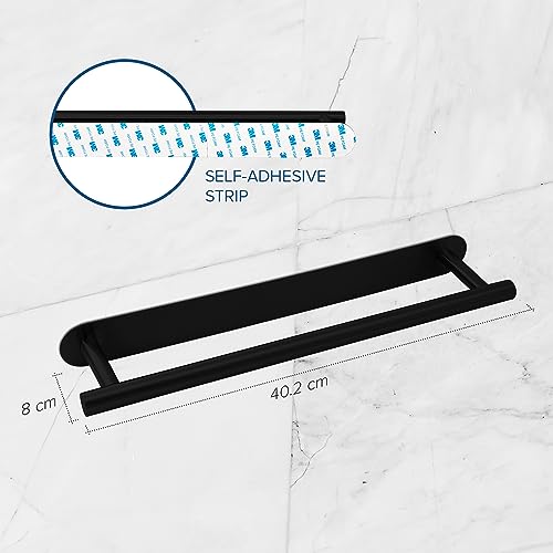 Joejis Self Adhesive Towel Rail 40cm Stainless Steel & Black Matte Bathroom Towel Holder Multiuse for Kitchen or Bathroom Towel Rail Drill-free (