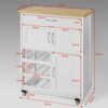 UXZDX Kitchen Storage Serving Trolley Cart with Rubber Wood Worktop Storage Cabinet