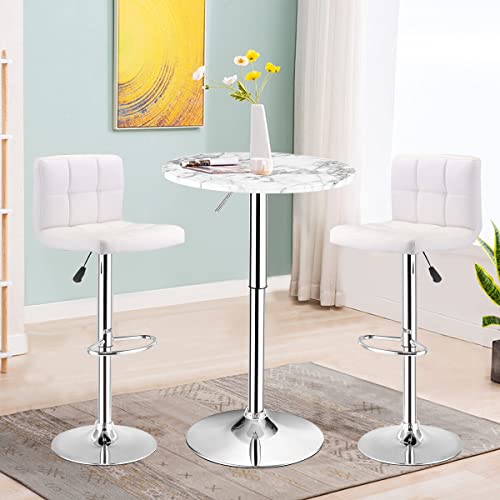 LEIGE 4PCS Round Pub Table Swivel Adjustable Bar Table w/Faux Marble Top