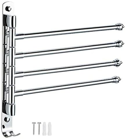 Swivel Towel Rail, Wall Mounted SUS304 Stainless Steel 4-Arm Towel Holder Bathroom Kitchen Towel Rack Rail, Polished Finish