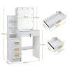 Saihemei Vanity Desk, Makeup Table with Mirror and Lights, Bedroom Table Vanity Set with 4 Drawers, 3 Lighting Modes Brightness Adjustable for Wo