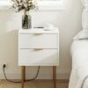 AEPOALUA Nightstand with Charging Station,Small Bedside Table with Two Drawers,End Table with Gold Frame,Night Stand,Bedside Furniture,2 Drawer D
