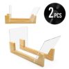 AZKEEGREY 2Pack Clear Vinyl Record Storage Holder, Wooden Base Vinyl holder Stand Display for Desktop Album Storage LP CD, DVD