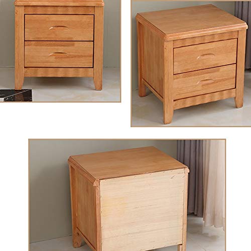 LUKEO Natural Wood Color Solid Wood Bedside Table, Bedroom Double Drawer Design Bedside Table
