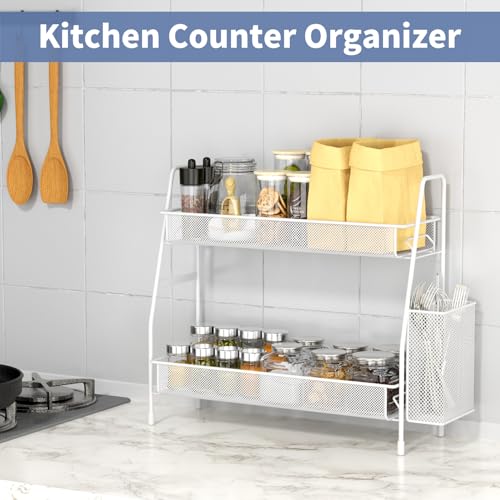 EKNITEY Bathroom Countertop Organiser Shelf - 2 Tier Counter Spice Rack Metal Makeup Rack Small Perfume Organiser for Sink/Bedroom/Living room/Ki