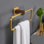 RAKUTE Nordic Walnut Bathroom Towel Ring, Round Towel Towel Rack, Simple Light Luxury Towel Holder Bathroom Ring