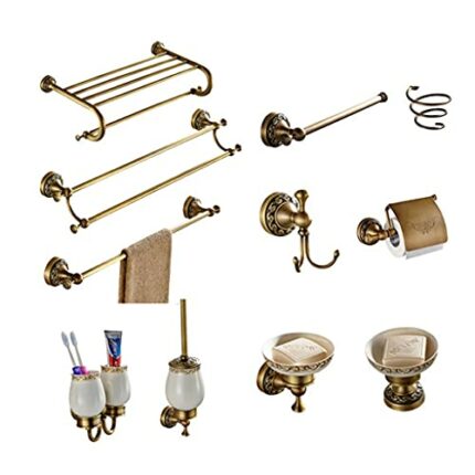 TBIIEXFL Antique Brass Carved Towel Paper Holder Bathroom Towel Rack Bathroom Accessories Retro Faucet Bathroom Hardware Set