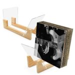 AZKEEGREY 2Pack Clear Vinyl Record Storage Holder, Wooden Base Vinyl holder Stand Display for Desktop Album Storage LP CD, DVD