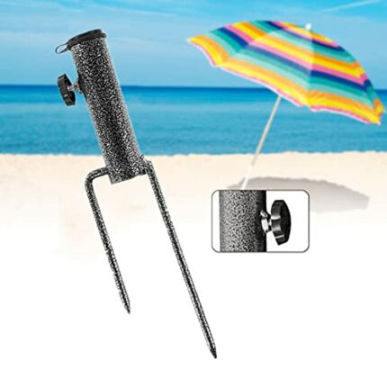 Kisbeibi Patio Umbrella Steel Stand, Beach Umbrella Stainless Steel Anchor Ground Spike Base Metal Ground Grass Auger Holder Stands with 2 Forks(