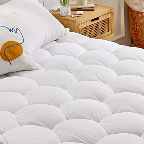 SONIVE Double Cotton Cover Mattress Pad Bedding Cover Quilted Fitted Mattress Protector Deep Poket 135x190x38cm, Breathable Cooling Down Alternat