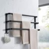 Towel Rail Towel Rack Towel Holder Wall-mounted Towel Bar Three Layers,Black Simple Household,Solid Thick Aluminum Material,Anti-rust No Drilling