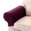 2pcs Jujube Red Sofa Arm Slipcovers Armchair Armrest Cover Couch Set with Twisty Pin Stretch Polyester Fabric Anti-slip Washable Purplish