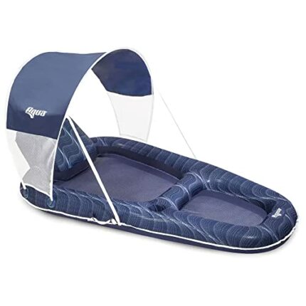 Aqua Leisure Luxury Oversized Pool Lounger Soft, Cool, Fabric, UPF 50 removable sunshade with mesh windows, Convenient drink holder and carry han