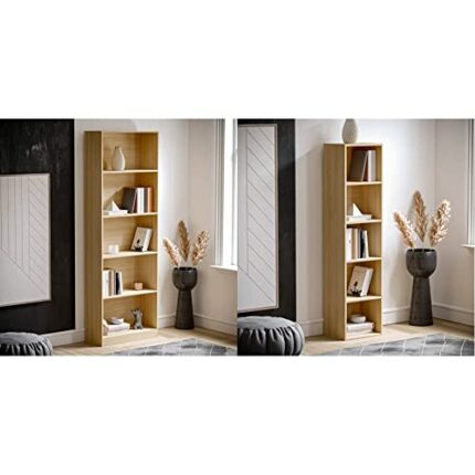 Vida Designs Cambridge 5 Tier Extra Large Bookcase, Oak Wooden Shelving Display Storage & Oxford 5 Tier Cube Bookcase, Oak Wooden Shelving Displa