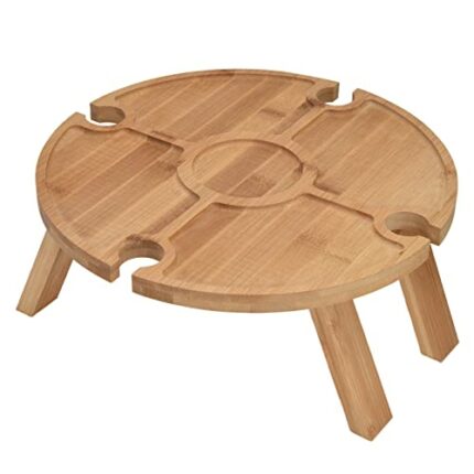 FTVOGUE Outdoor Picnic Table Wooden Folding Table with Wine Glass Holder for Family Hiking Camping Outdoor Dinner