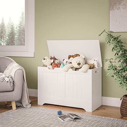 Meerveil Storage Chest, Wooden Box with Lid, Large Capacity Multi-Purpose Organizer-Toy Blankets Clothes, 72 x 36 x 48 cm, for Bathroom Living Ro