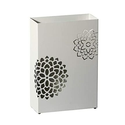 HIGOH Umbrella Stands, Umbrella Holder Metal Umbrella Stand Hollow Flowers Decoration Umbrella Stand with Removable Drip Tray and 4 Hooks/White/2
