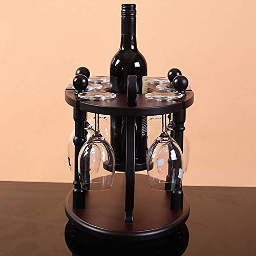 PIBM Stylish Simplicity Wine Racks Free Standing Wine Glass Holder,Round Ding,Solid Wood Creative Wine Display with 6 Glass Rack Amp; 1 Bottle Ho