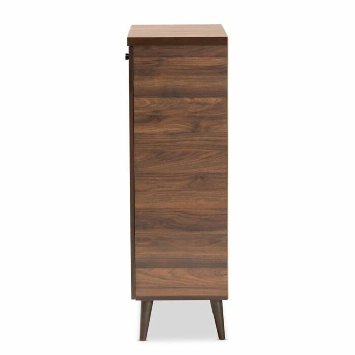 TJLSS Walnut Brown Finished Wood 2-Door Shoe Storage Cabinet Multilayer Shoe Cabinet for Household Items