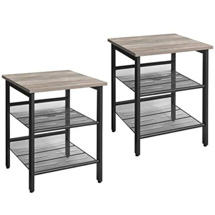 VASAGLE Side Table Set, Nightstand, Set of 2 Industrial Bedside Tables, with Adjustable Mesh Shelves, Living Room, Bedroom, Hallway, Office, Stab