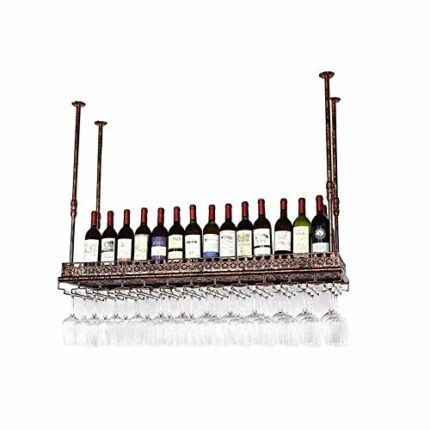 NEOCHY Wine Rack Floating Hanging Wine Glass Holder Adjustable Height Ceiling Mounted Hanging Wine Bottle Holder Metal Iron Wine Glass Holder Dec