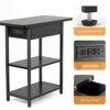 End Table with Charging Station, Narrow Side Table with USB Ports and Outlets, Flip Top Nightstand / Bedside Table / Sofa Couch Table for Small S