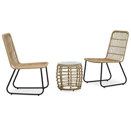 WODMB Bistro Set 3pcs Resin Braided Oak Garden Set Outdoor Furniture (Color : A, Size : One size)