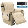 MGrow in Style Luxury Velvet Plush Large Width Recliner Chair Cover with Straps Three Pockets, Dog Couch Covers for Armchair Seat Width Up to 28"