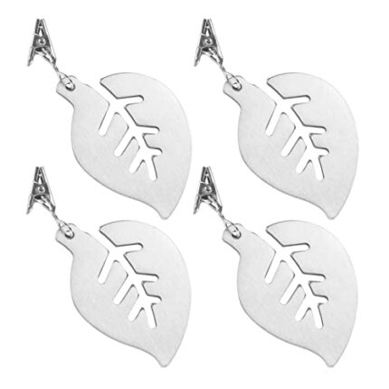 Pack of 4 Tablecloth Weights Stainless Steel Tablecloth Weights Silver Table Cloth Weights with Clip Table Cloth Weights Indoor Outdoor Leaf Shap